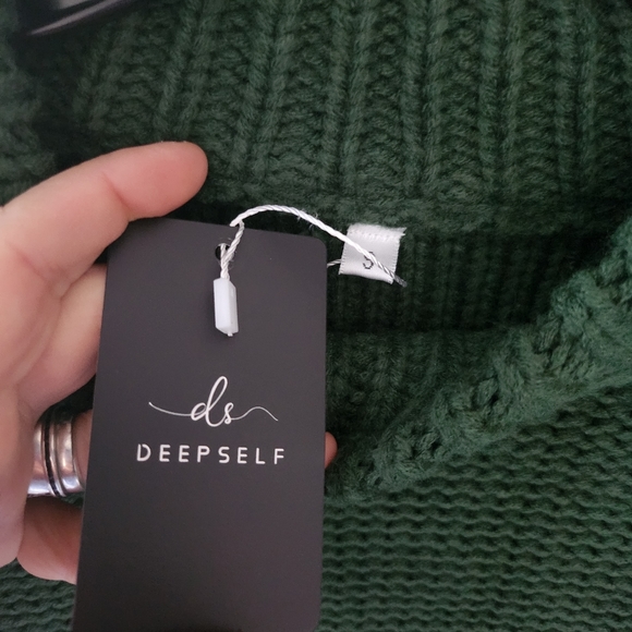 Deep Self Crewneck Chunky Knit Long Sleeves Green Sweater Pullover - Picture 4 of 6